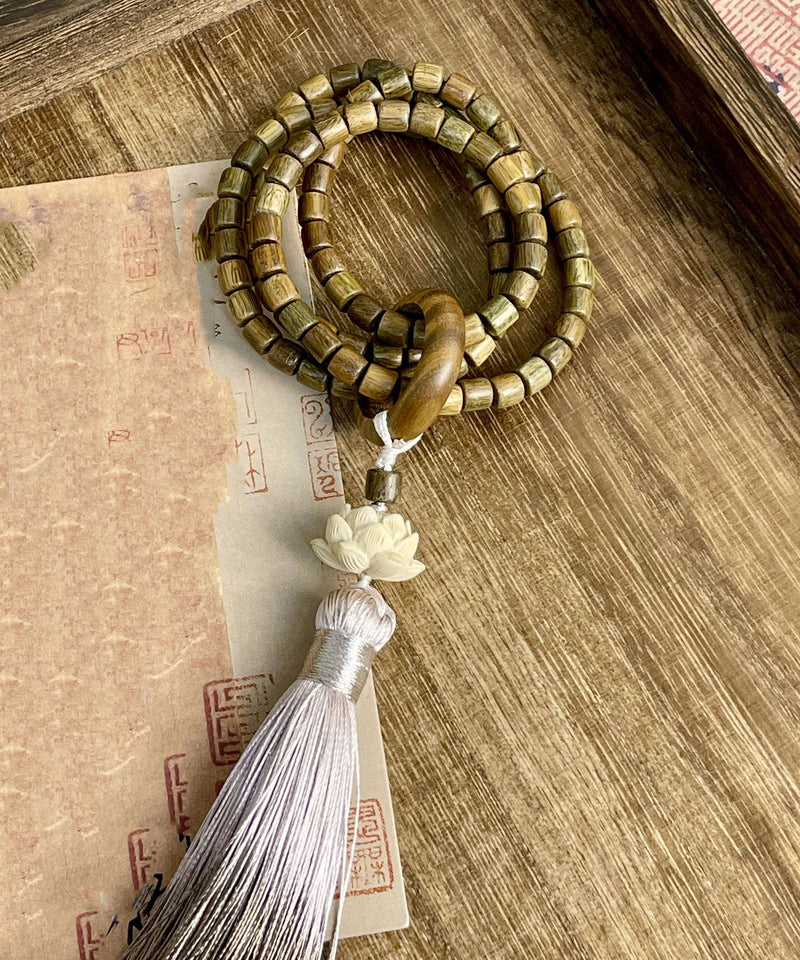 Retro Green Barrel Bead Lotus Tassel Bracelet