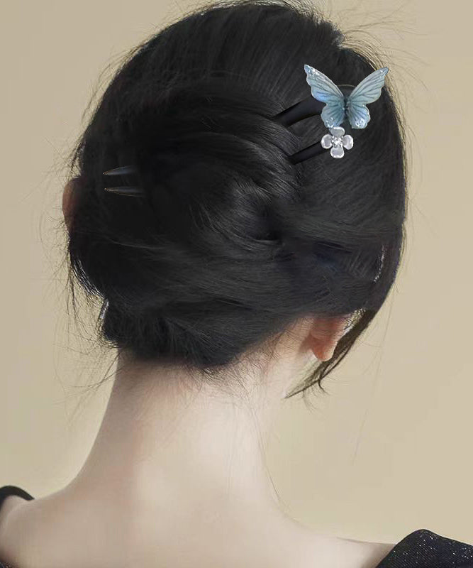 Blue Wooden Butterfly Hairpin