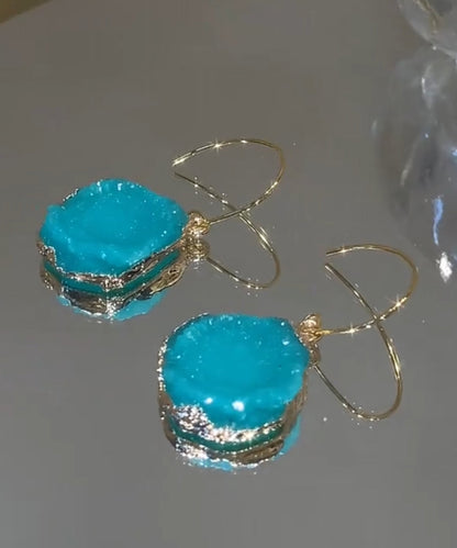 Blue Copper Alloy Asymmetrical Gem Stone Drop Earrings
