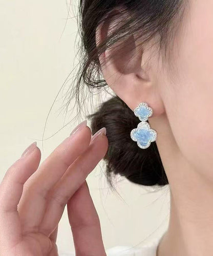 Style Blue Copper Crystal Allloy Drip Glaze Drop Earrings