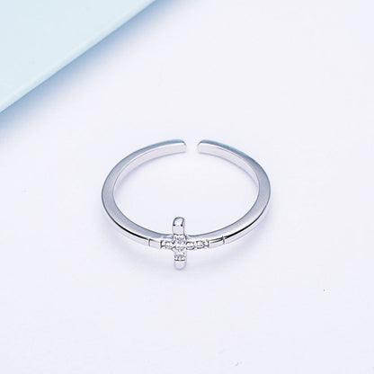 Mini Diamonds Cross Ring - (adjustable)