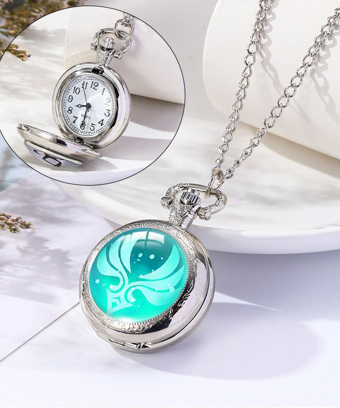 Unique Green Alloy Chain Gem Stone Pocket Watch