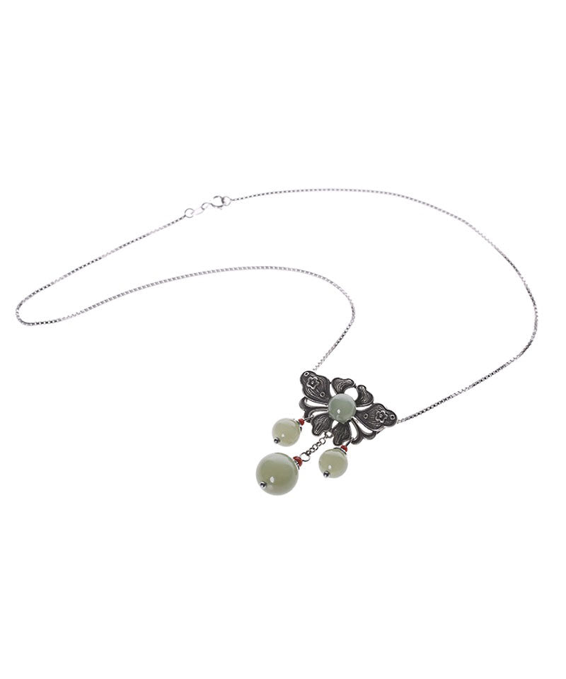 Green Sterling Silver Jade Pendant Necklace