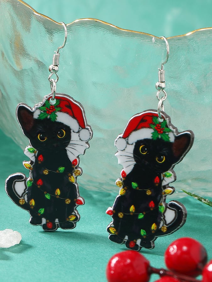 Christmas Cat Earrings Acrylic Earrings