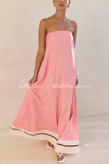 Unique Print Tube Top Back Zipper Loose Maxi Dress