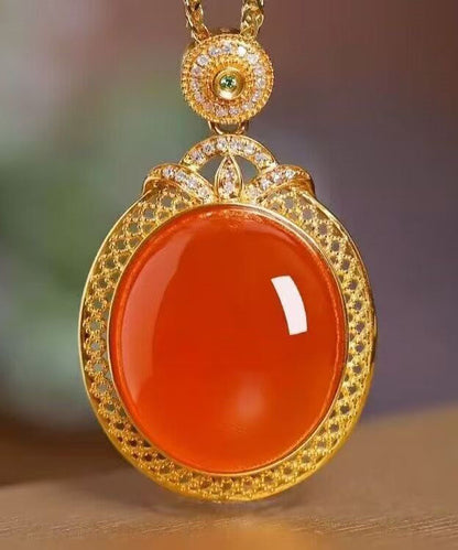Stylish Gold Sterling Silver Overgid Inlay Agade Pendant Necklace