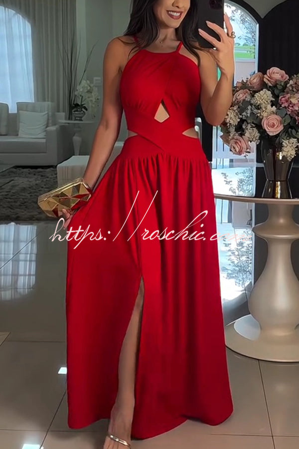 Color Cross Tie Backless Maxi Dress