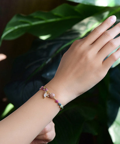 Pink 14k Gold Zircon Jade Crystal Charm Bracelet