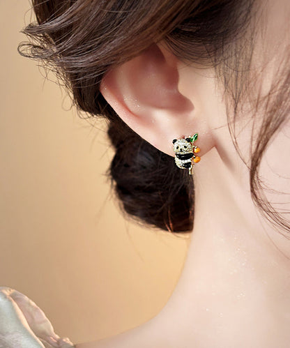 Original Design Gold Copper Overgild Zircon Panda Persimmon Stud Earrings