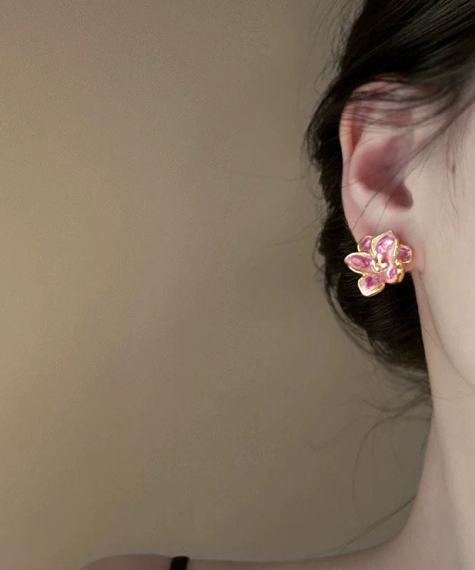Pink Metal Drip Glaze Stud Earrings