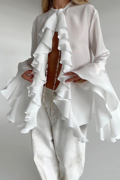 Ruffle Trim Button Blouse