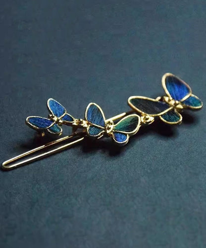 Chinese Style Blue Alloy Butterfly Hairpin