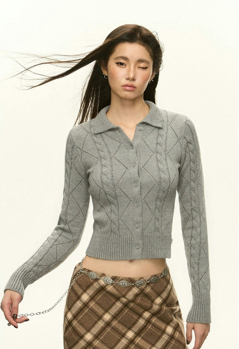 Diamond Knit Collared Cardigan