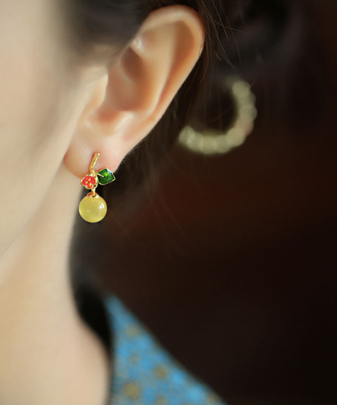 Stylish Yellow Sterling Silver Overgild Enamel Beeswax Drop Earrings
