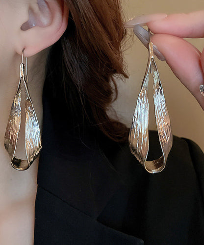 Brown Metal Water Drop Leaf Hoop Earrings