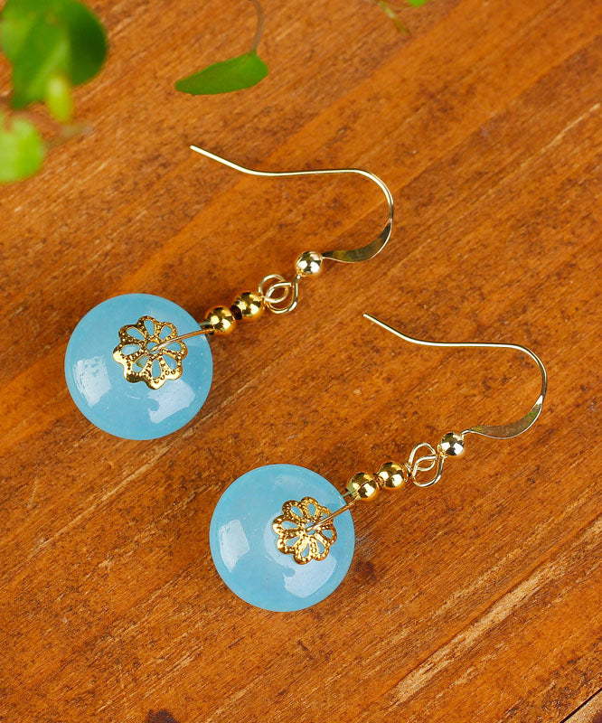 Sea Blue Sterling Silver 14k Gold Chalcedony Drop Earrings