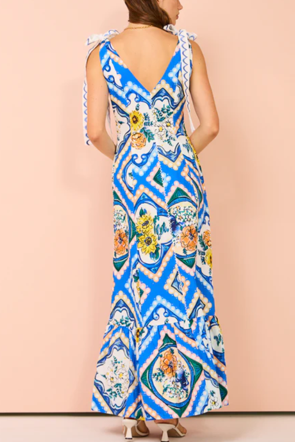 Tie Shoulder Maxi Dress in Azure