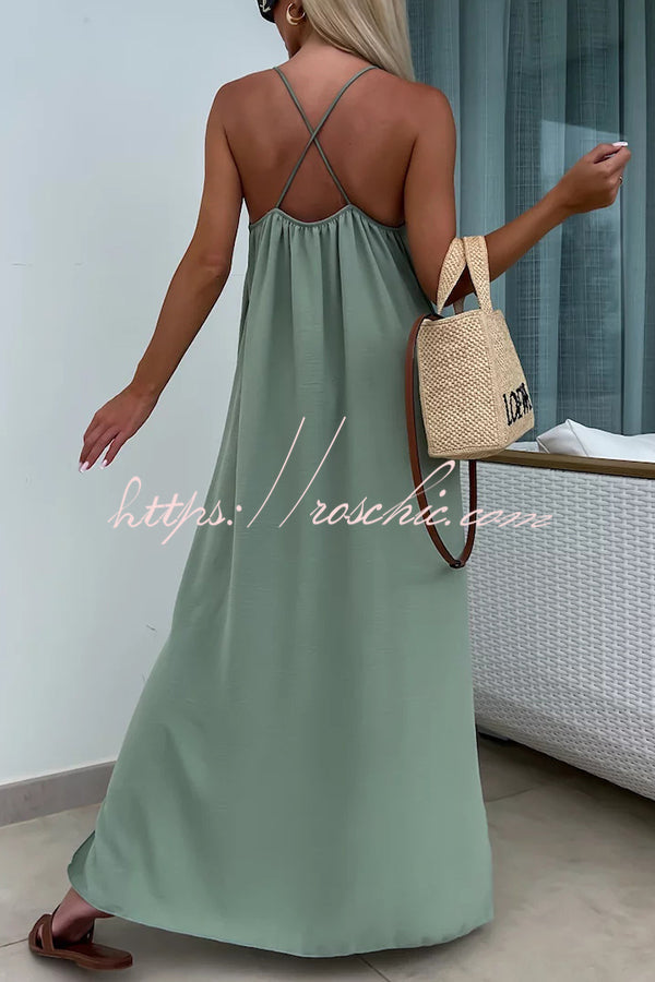 Color Resort Style Spaghetti Strap Backless Maxi Dress