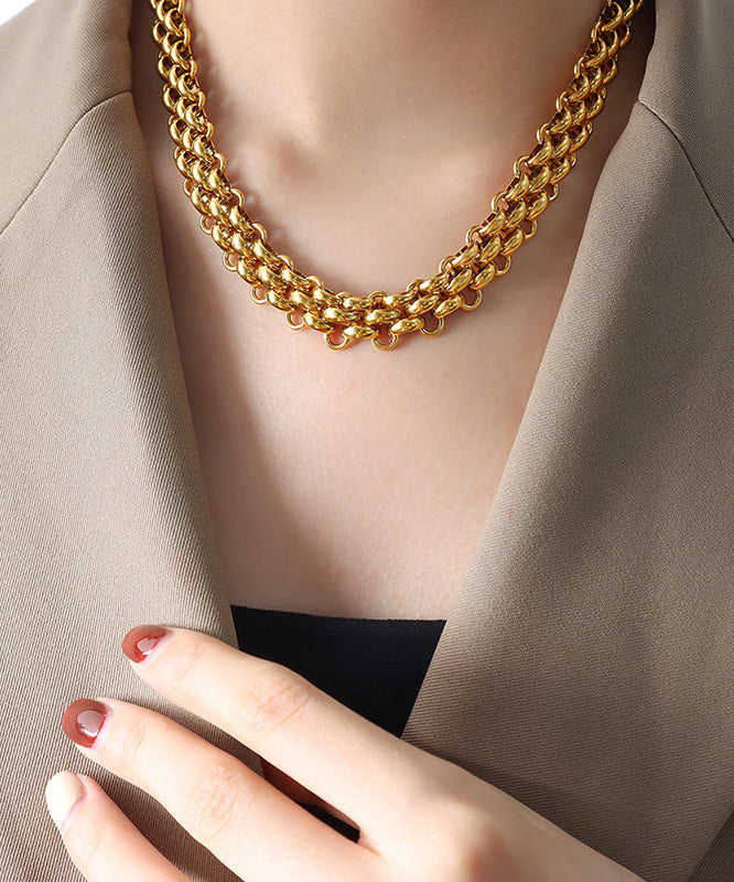 Gold Stainless Steel Alloy Chain Collar Necklace