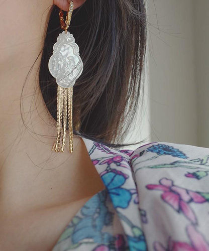 Style White Sterling Silver Bird Tassel Drop Earrings