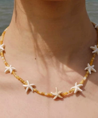 Yellow Sterling Silver Alloy Beading Five Pointed Star Gratuated Bead Necklace