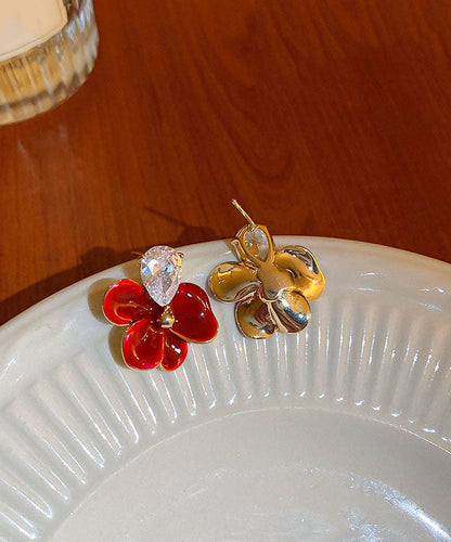 Regular Red Copper Zircon Drip Oil Stud Earrings