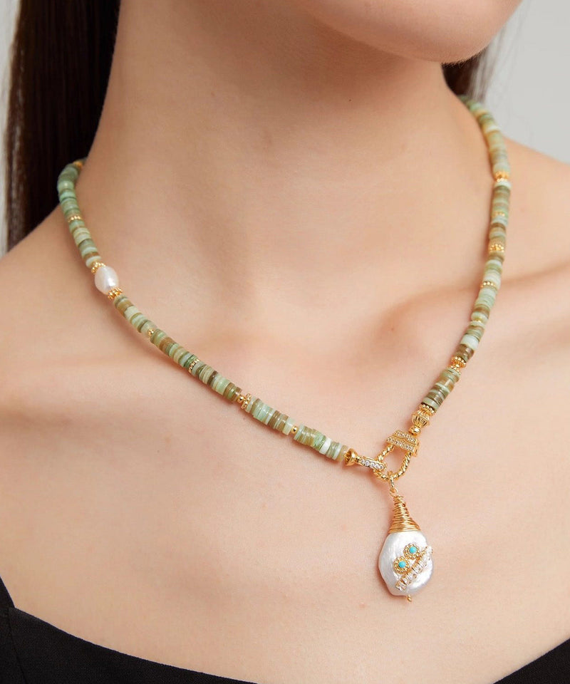 New Baroque Pearl Shell Pendant Necklace