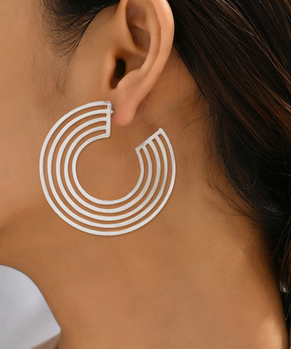 Gold Metal Alloy C-shape Hollow Out Hoop Earrings