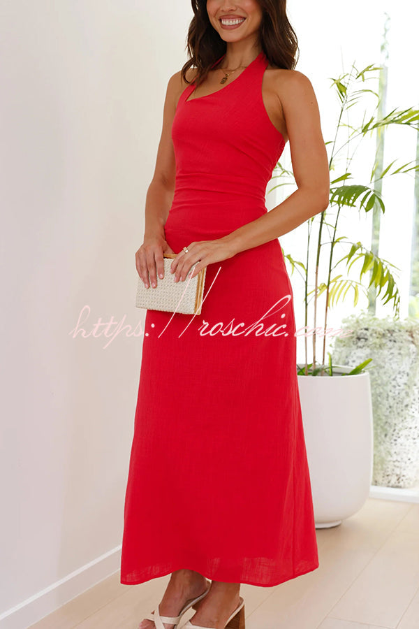 Color Sleeveless Halter Neck Backless Slim Fit Maxi Dress