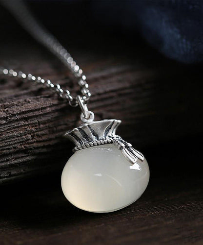 White Sterling Silver Inlaid Jade Pendant Necklace