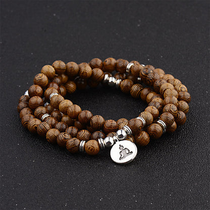 Handmade Lightning Strike Wood Wood Mala Bracelet With Lotus Buddha Symbol
