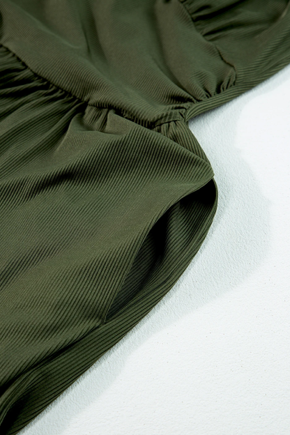 Moss Green Sleeveless V Neck Ruched Wide Leg Jumpsuit