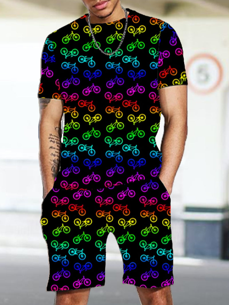 Gradient Bicycle Print Shorts Set Ar70128