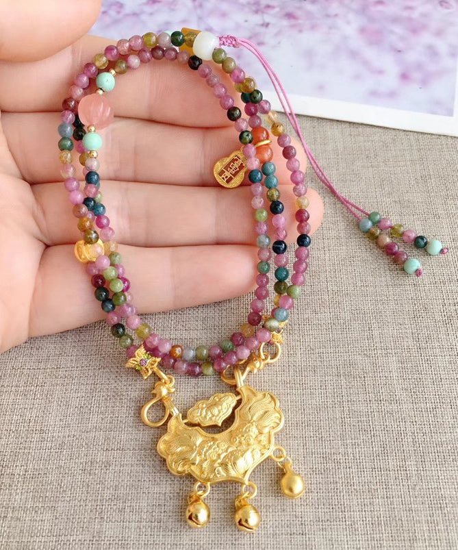 Rainbow Crystal Beading Tassel Pendant Necklace
