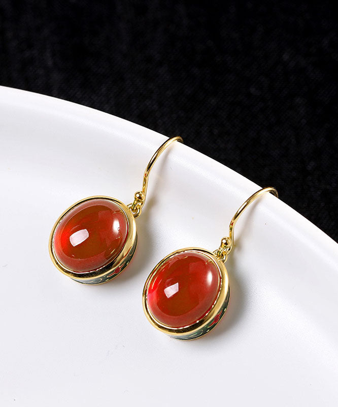 Red Sterling Silver Overgild Enamel Gem Stone Drop Earrings