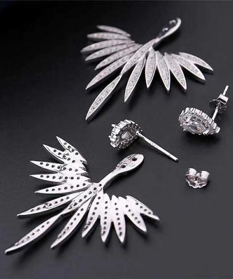 White Sterling Silver Sunflower Zircon Stud Earrings