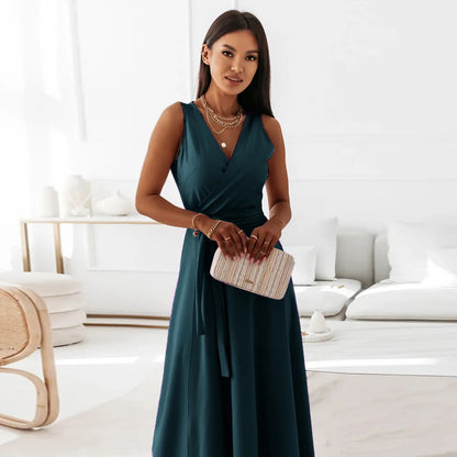 Dresses for White Sleeveless Loose V Neck Color Long Dresses Party Evening Robe Vestidos
