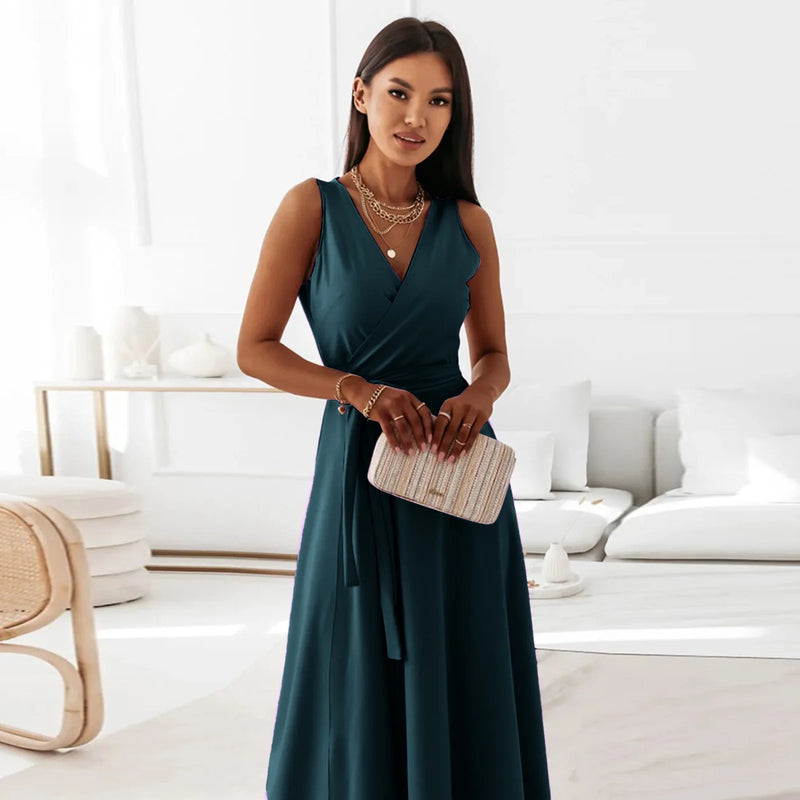 Dresses for White Sleeveless Loose V Neck Color Long Dresses Party Evening Robe Vestidos