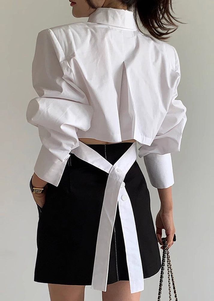 Blouses Lace Back Cotton Shorts White Up Spring