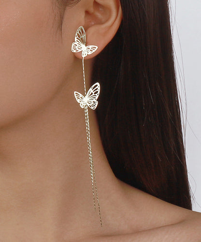 White Butterfly Tassel Zircon Drop Earrings