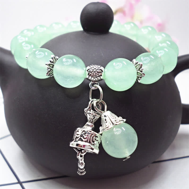 Buddha Stones Crystal Chalcedony Stone Energy Beaded Bell Charm Bracelet