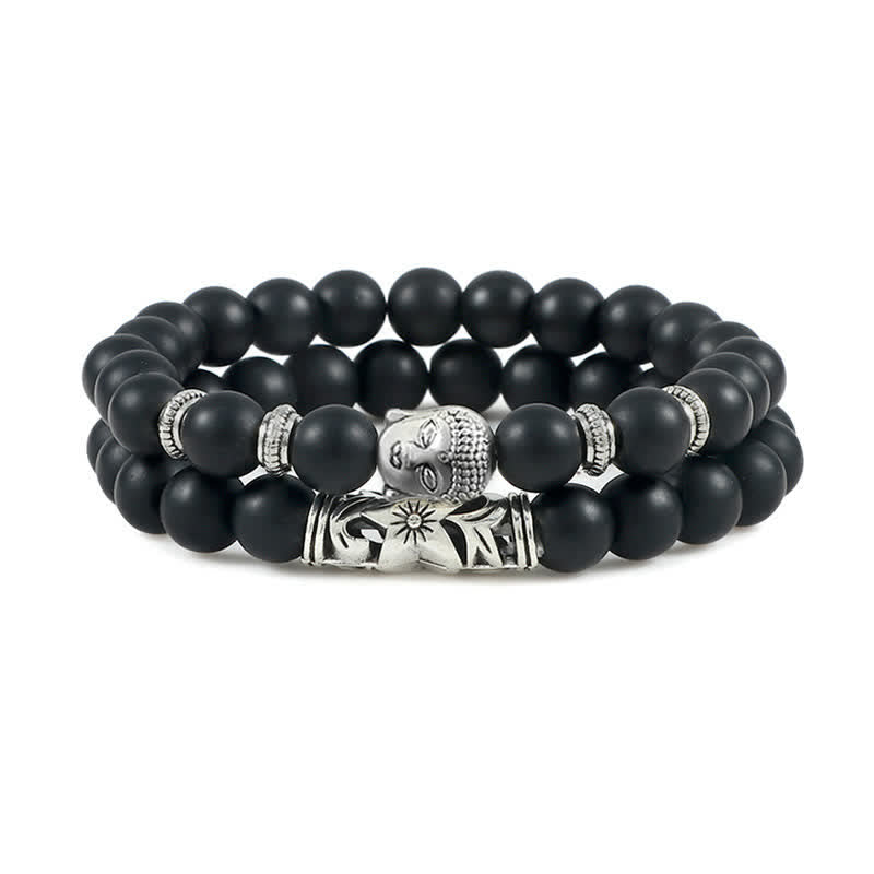 Buddha Stones 2pcs Natural Crystal Agate Buddha Protection Bracelet