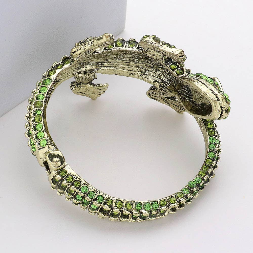 Crystal Rhinestone Crocodile/alligator Embellished Bracelet: Green
