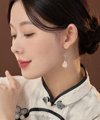Brief White Sterling Silver Jade Fan-shaped Drop Earrings