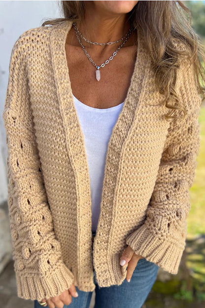 Knit Color V-neck Long-sleeved Cardigan