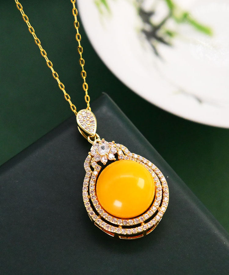 Yellow Sterling Silver Zircon Beeswax Pendant Necklace