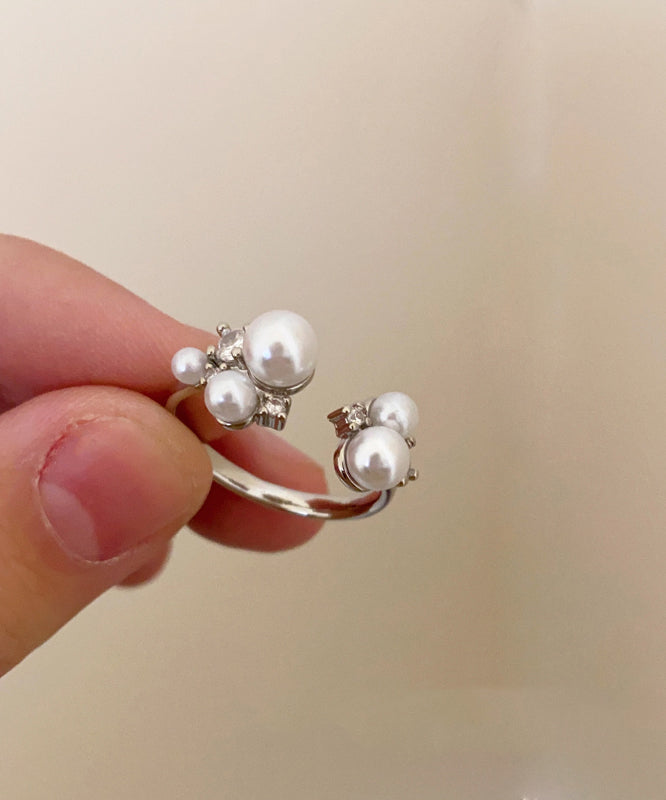 White Copper Zircon Pearl Open Rings