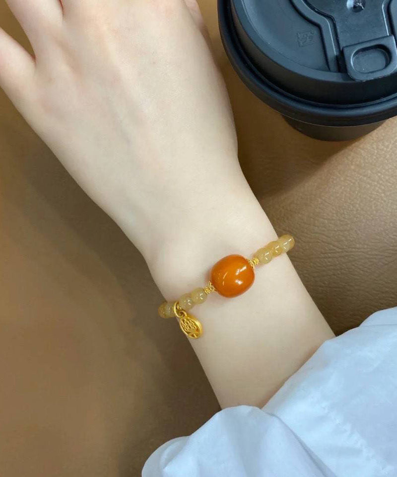 Caramel 14k Gold Beeswax Chalcedony Chain Bracelet