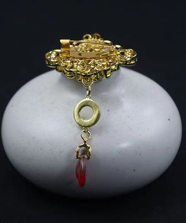 Green Alloy Cloisonne Gem Stone Brooches
