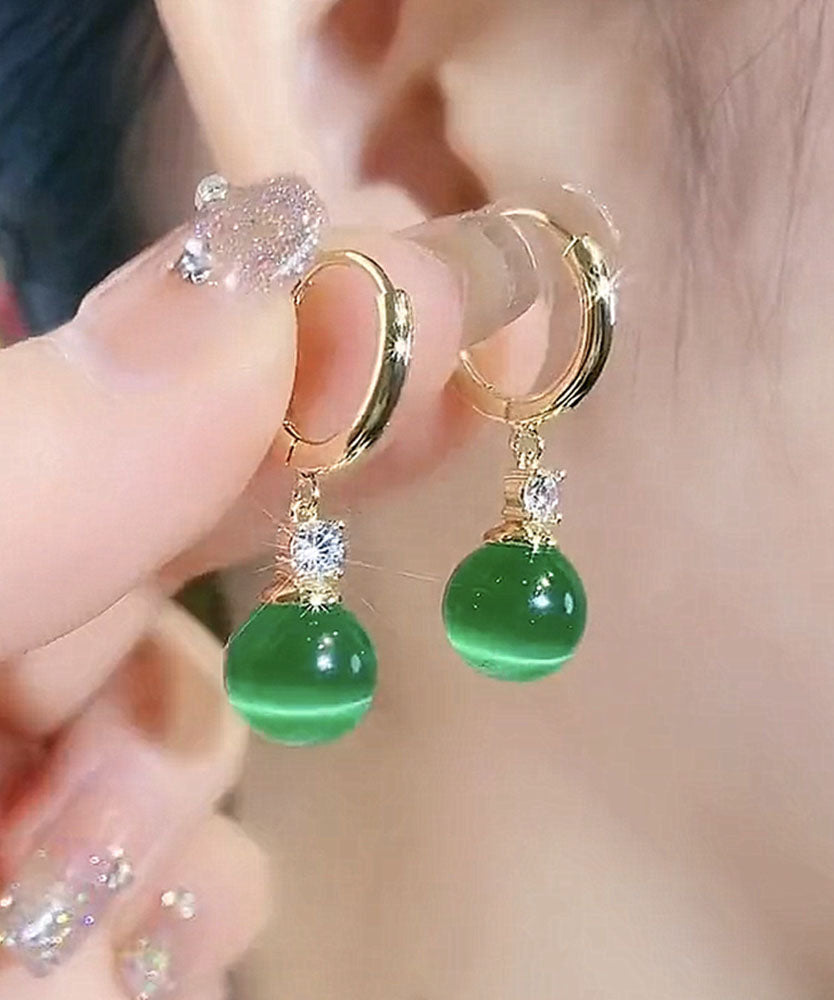Green Copper Inlaid Opal Drop Earrings